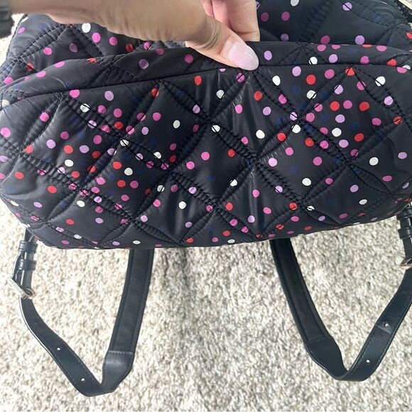 Kate Spade Backpack Women’s Karissa Nylon Quilted Black & Pink Polka Dot Large - Picture 7 of 16